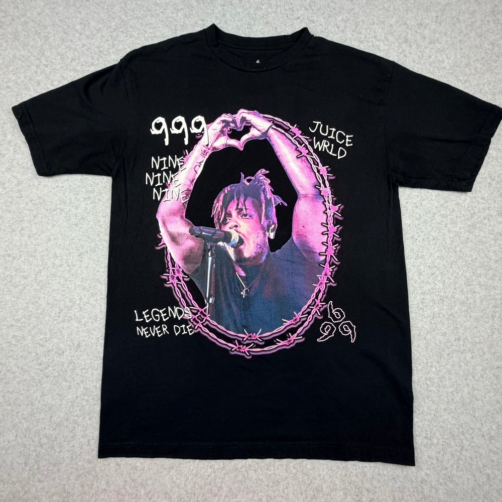 Juice WRLD 999 Club Legends Never Die Black Graphic T-Shirt Medium
